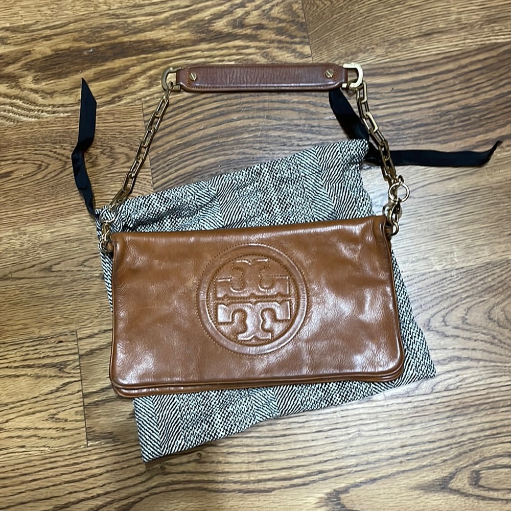 Tory Burch saddle brown clutch
